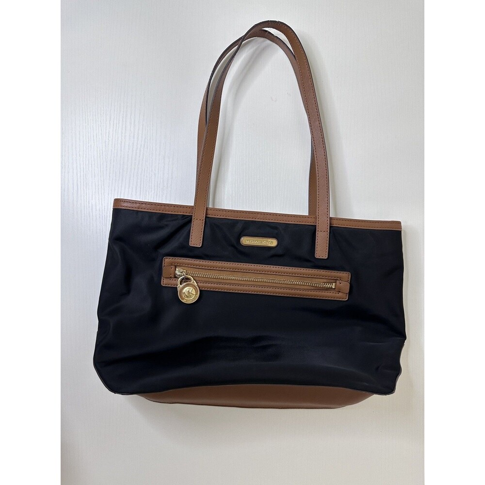 Michael Kors Kempton nylon tote bag handbag purse zipper pockets black brown